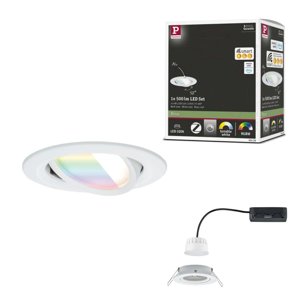 Paulmann 92438 LED Einbauleuchte Nova Coin Zigbee RGBW Weiß matt