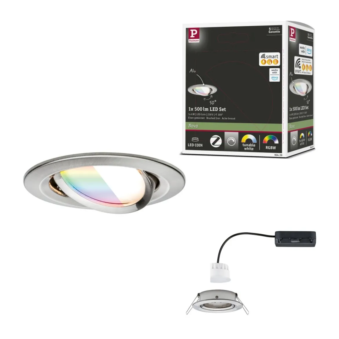 Paulmann 92439 LED Einbauleuchte Nova Coin Zigbee RGBW Eisen gebürstet