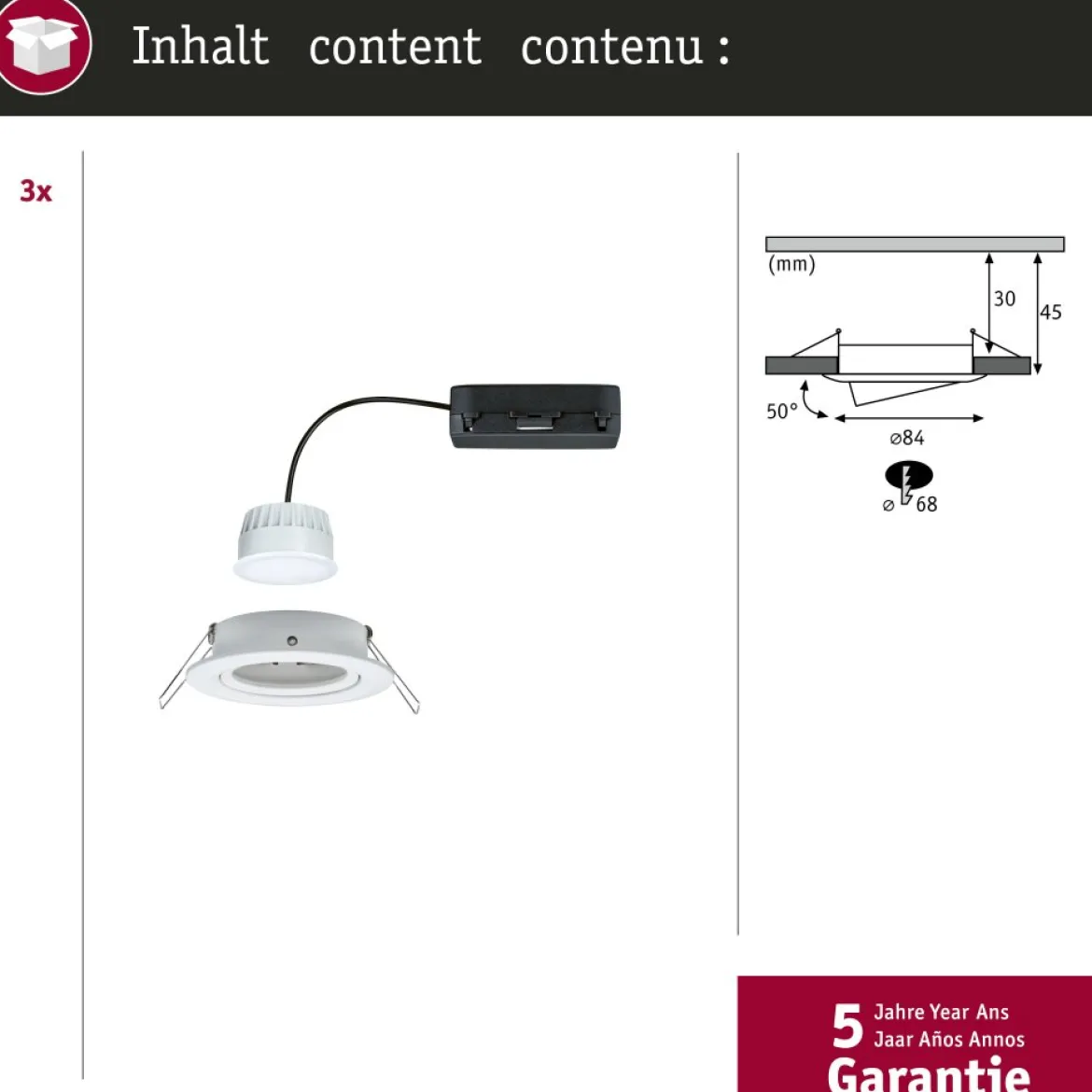 Paulmann 92440 LED Einbauleuchte Nova Coin 3er-Set Zigbee Tunable White Weiß matt