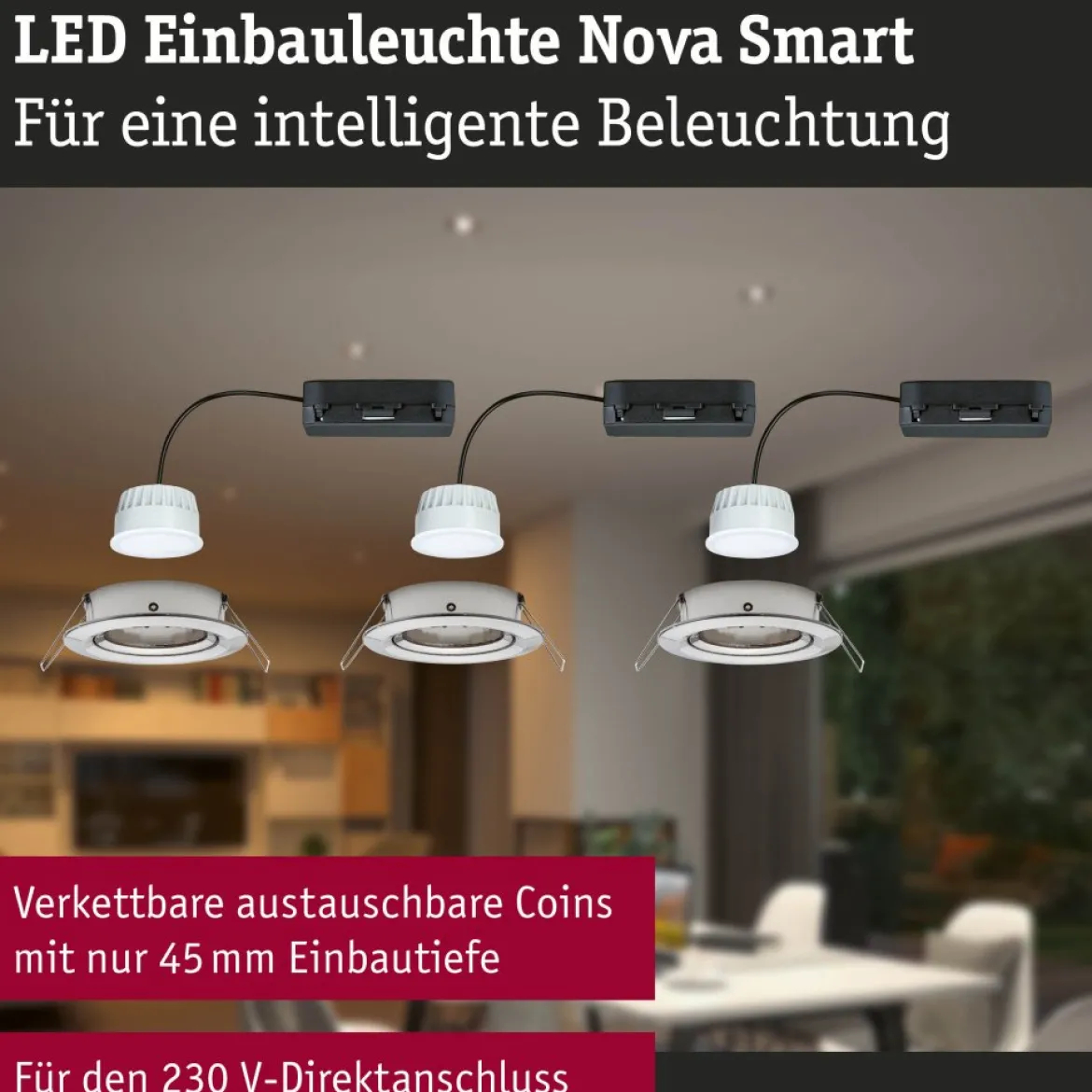 Paulmann 92441 LED Einbauleuchte Nova Coin 3er-Set Zigbee Tunable White Eisen gebürstet