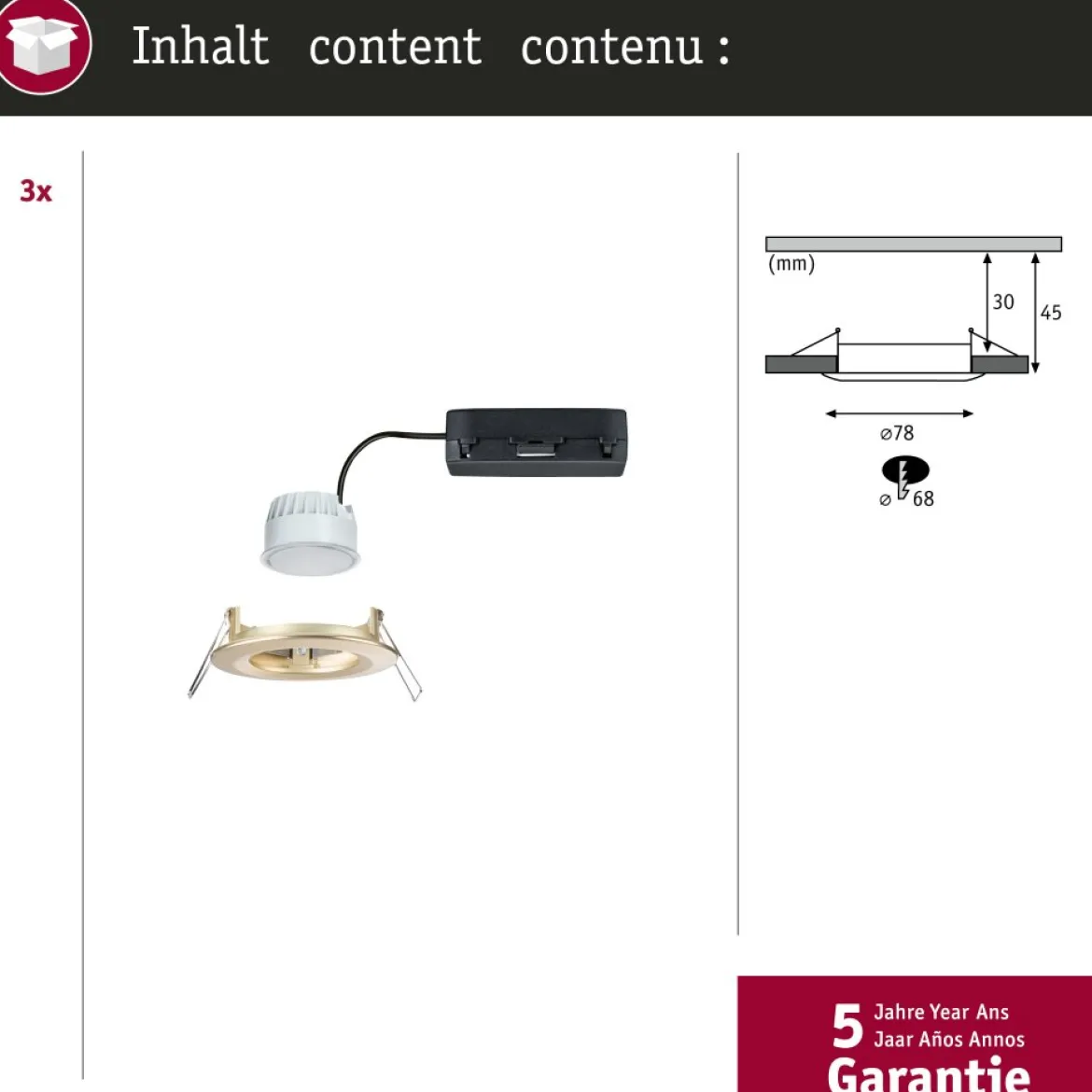Paulmann 92445 LED Einbauleuchte Nova Coin 3er-Set Zigbee Tunable White Gold matt IP44