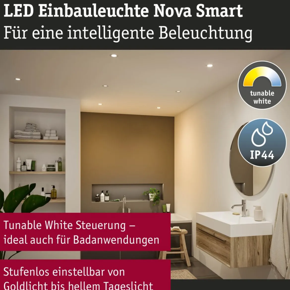 Paulmann 92446 LED Einbauleuchte Nova Coin 3er-Set Zigbee Tunable White Schwarz matt IP44