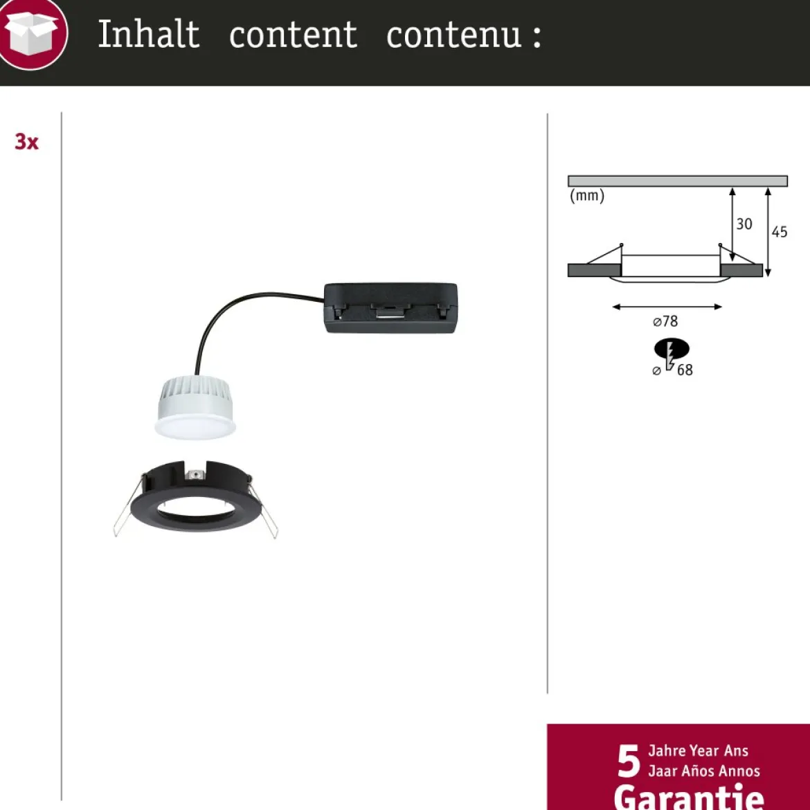 Paulmann 92446 LED Einbauleuchte Nova Coin 3er-Set Zigbee Tunable White Schwarz matt IP44