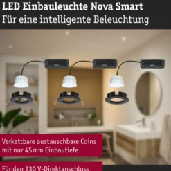 Paulmann 92446 LED Einbauleuchte Nova Coin 3er-Set Zigbee Tunable White Schwarz matt IP44