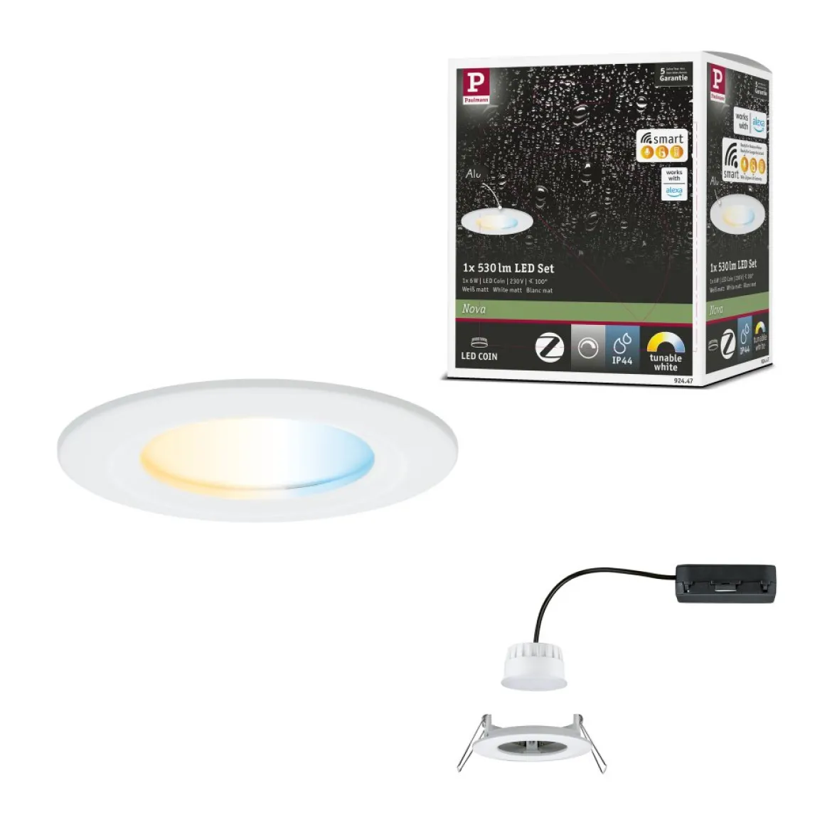 Paulmann 92447 LED Einbauleuchte Nova Coin Zigbee Tunable White Weiß matt IP44
