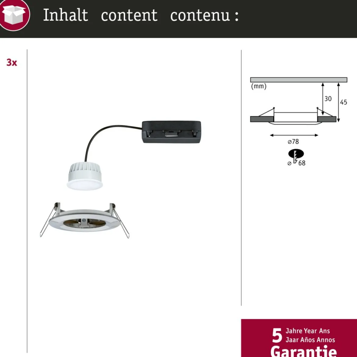 Paulmann 92450 LED Einbauleuchte Nova Coin 3er-Set Zigbee RGBW Eisen gebürstet IP44