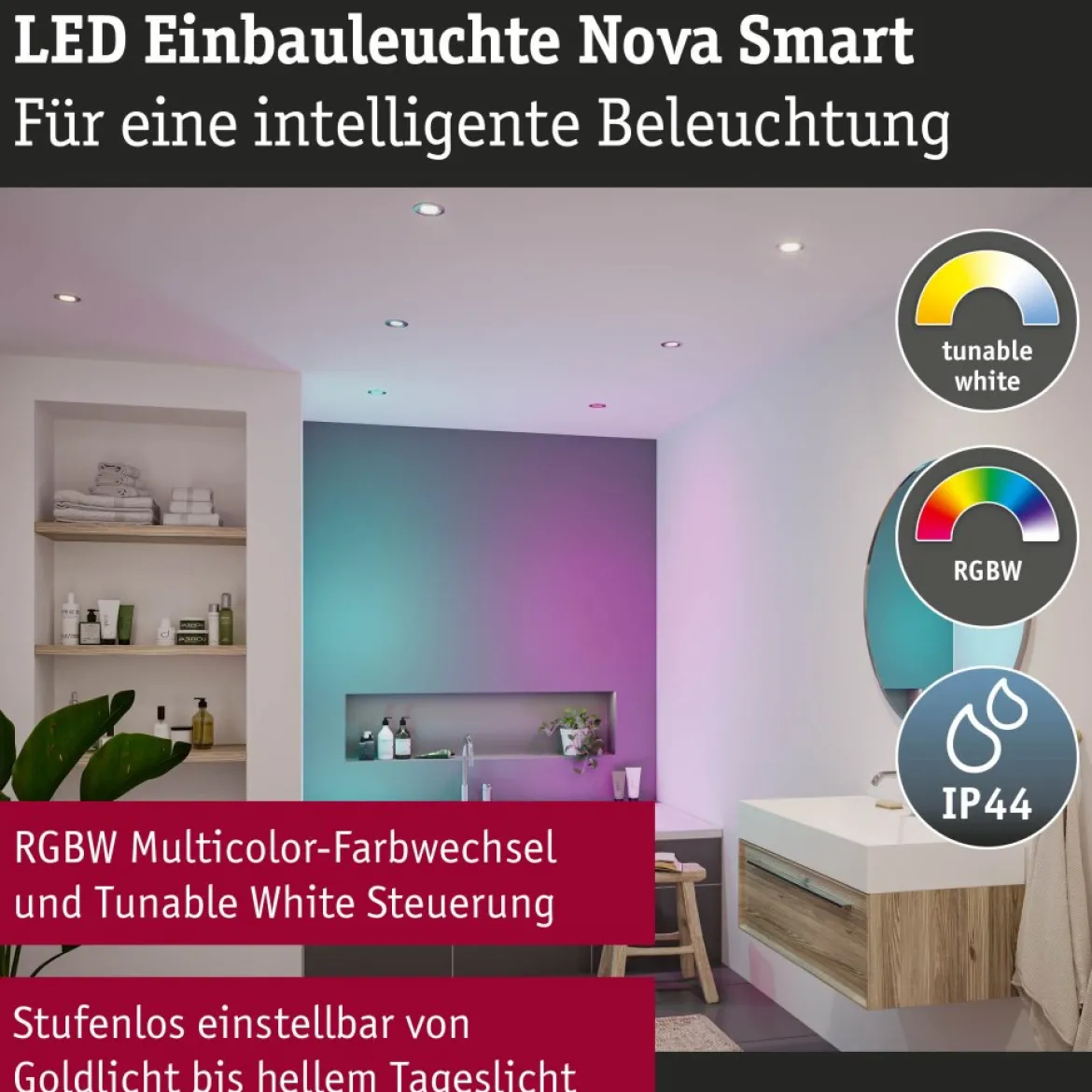 Paulmann 92450 LED Einbauleuchte Nova Coin 3er-Set Zigbee RGBW Eisen gebürstet IP44