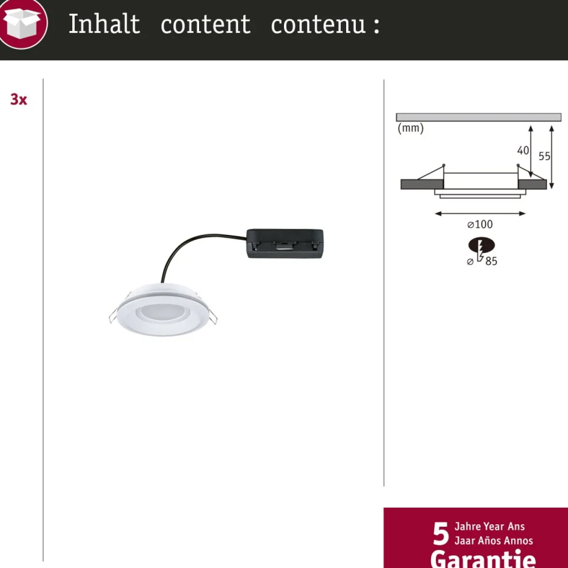Paulmann 92248 LED Einbauleuchte Sormus 10cm 3er-Set IP65 rund weiß