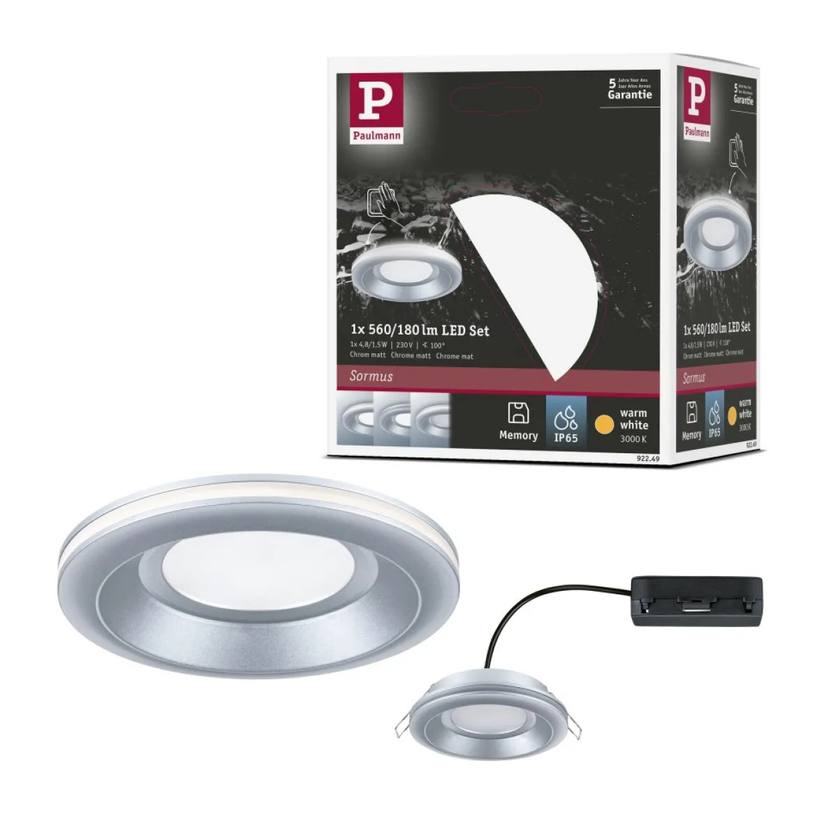 Paulmann 92249 LED Einbauleuchte Sormus 10 cm Einzelleuchte IP65 rund chrom