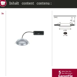 Paulmann 92250 LED Einbauleuchte Sormus 10cm 3er-Set IP65 rund chrom