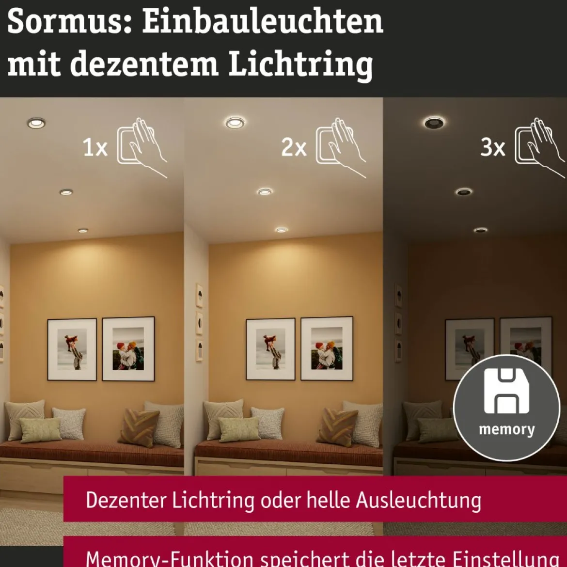 Paulmann 92250 LED Einbauleuchte Sormus 10cm 3er-Set IP65 rund chrom