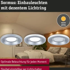 Paulmann 92250 LED Einbauleuchte Sormus 10cm 3er-Set IP65 rund chrom