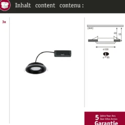 Paulmann 92252 LED Einbauleuchte Sormus 10cm 3er-Set IP65 rund schwarz