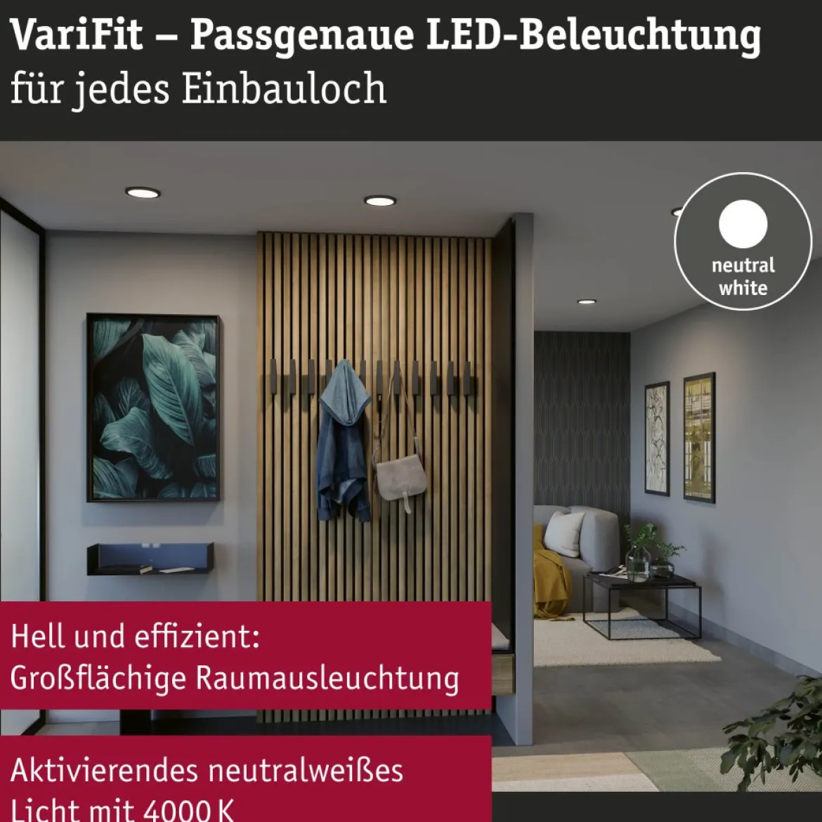 Paulmann 79963 LED Einbaupanel Areo VariFit IP44 rund 175mm Schwarz 4000K