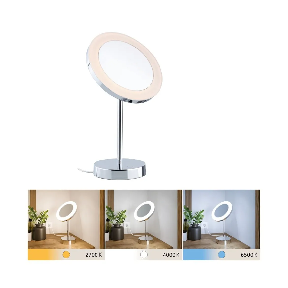 Paulmann 71150 LED Kosmetikspiegel Masua freistehend WhiteSwitch IP44 Chrom