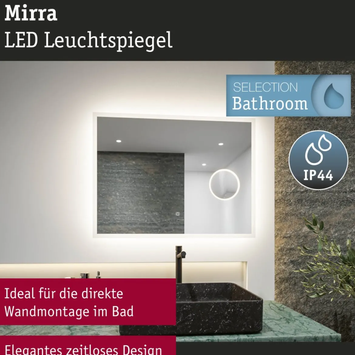 Paulmann 70556 LED Leuchtspiegel Mirra 80x60cm mit Kosmetikspiegel dimmbar