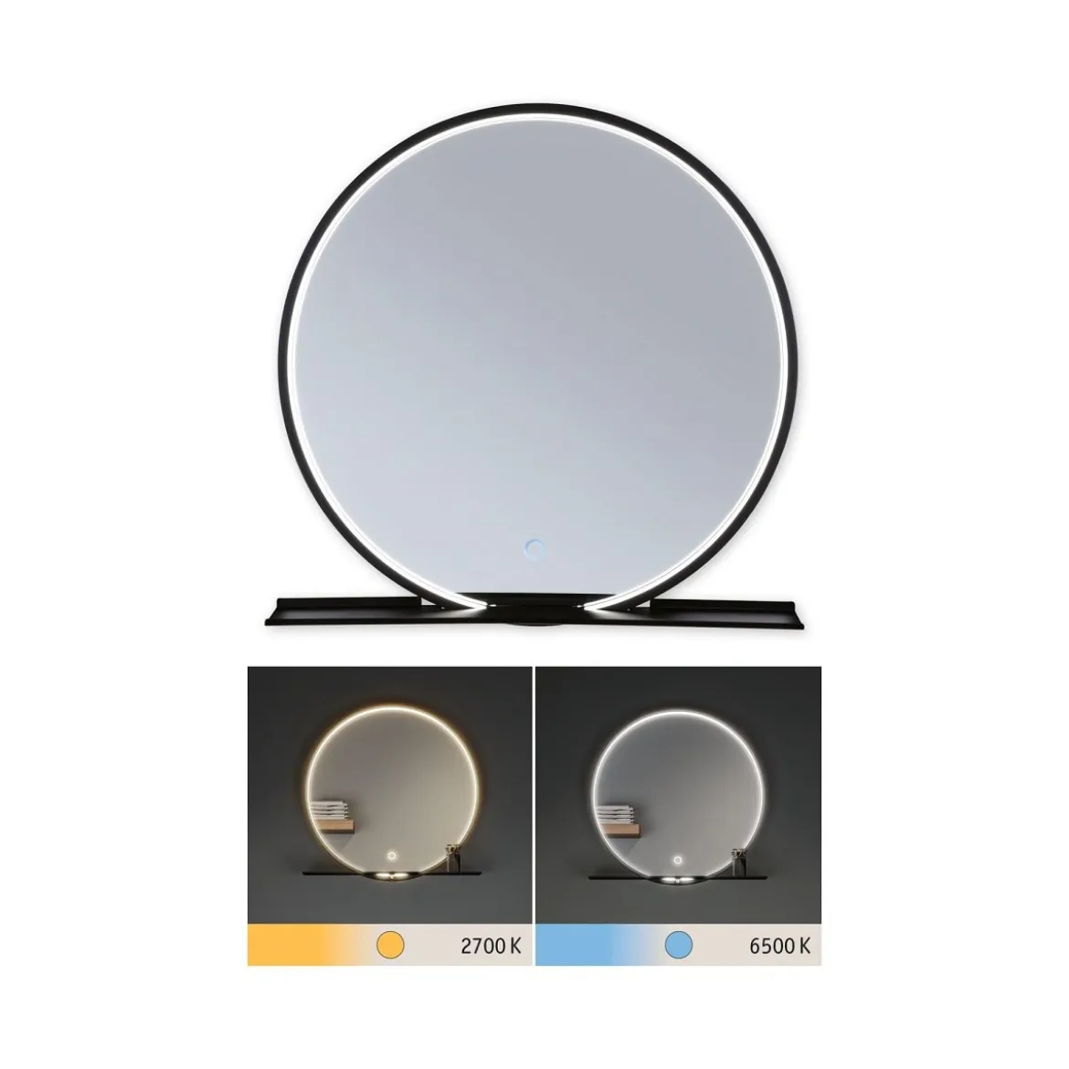 Paulmann 71090 LED Leuchtspiegel Miro IP44 Tunable White Schwarz 50cm 2700K