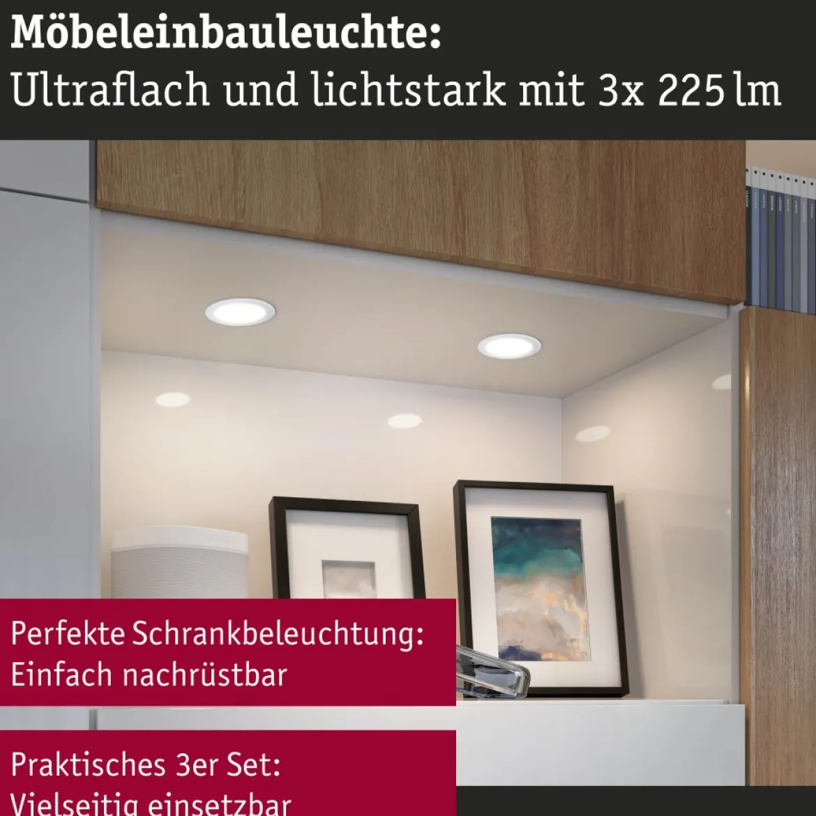 Paulmann 93115 LED Möbeleinbauleuchten 3er Set 3000K Weiß