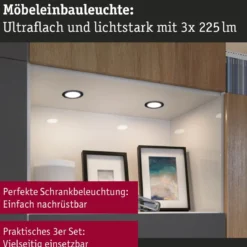 Paulmann 93117 LED Möbeleinbauleuchten 3er Set 3000K Schwarz