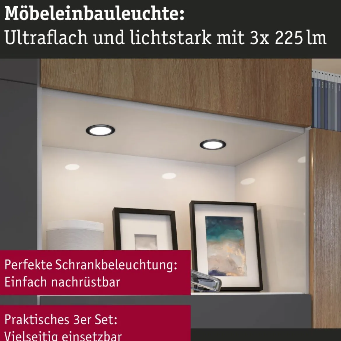 Paulmann 93117 LED Möbeleinbauleuchten 3er Set 3000K Schwarz