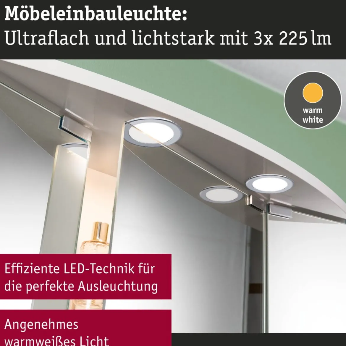 Paulmann 93118 LED Möbeleinbauleuchten 3er Set 3000K Chrom