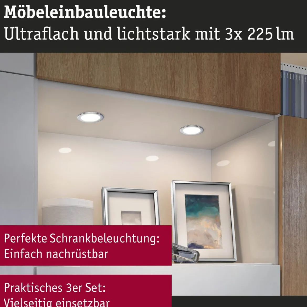 Paulmann 93118 LED Möbeleinbauleuchten 3er Set 3000K Chrom
