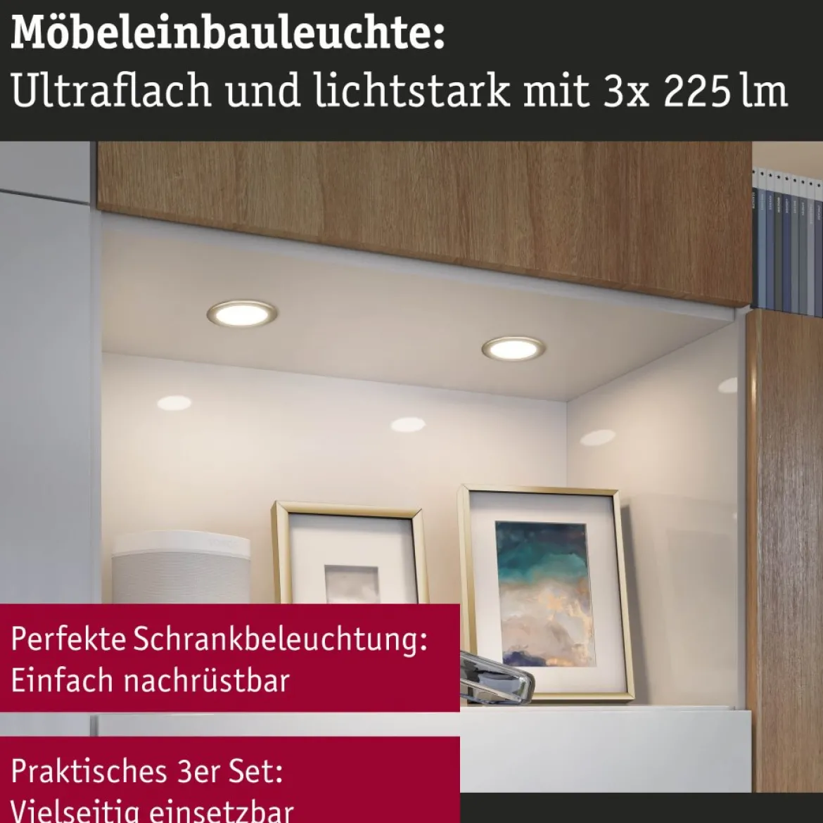 Paulmann 93119 LED Möbeleinbauleuchten 3er Set 3000K Gold