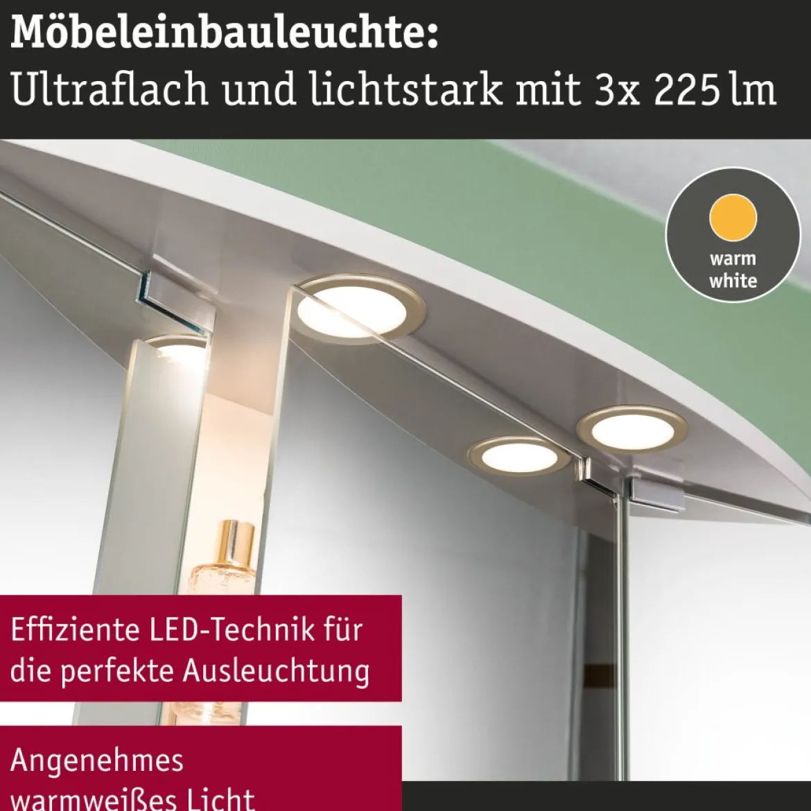 Paulmann 93119 LED Möbeleinbauleuchten 3er Set 3000K Gold