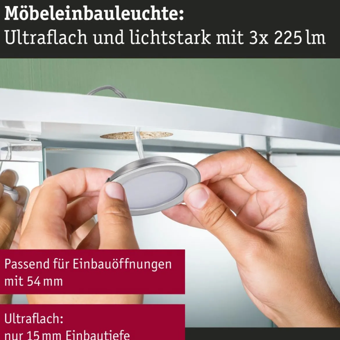 Paulmann 93121 LED Möbeleinbauleuchten 3er Set 4000K Eisen