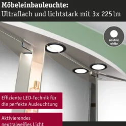 Paulmann 93122 LED Möbeleinbauleuchten 3er Set 4000K Schwarz