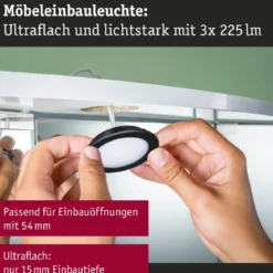 Paulmann 93122 LED Möbeleinbauleuchten 3er Set 4000K Schwarz