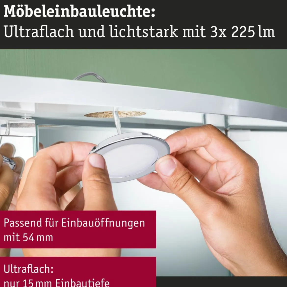 Paulmann 93123 LED Möbeleinbauleuchten 3er Set 4000K Chrom