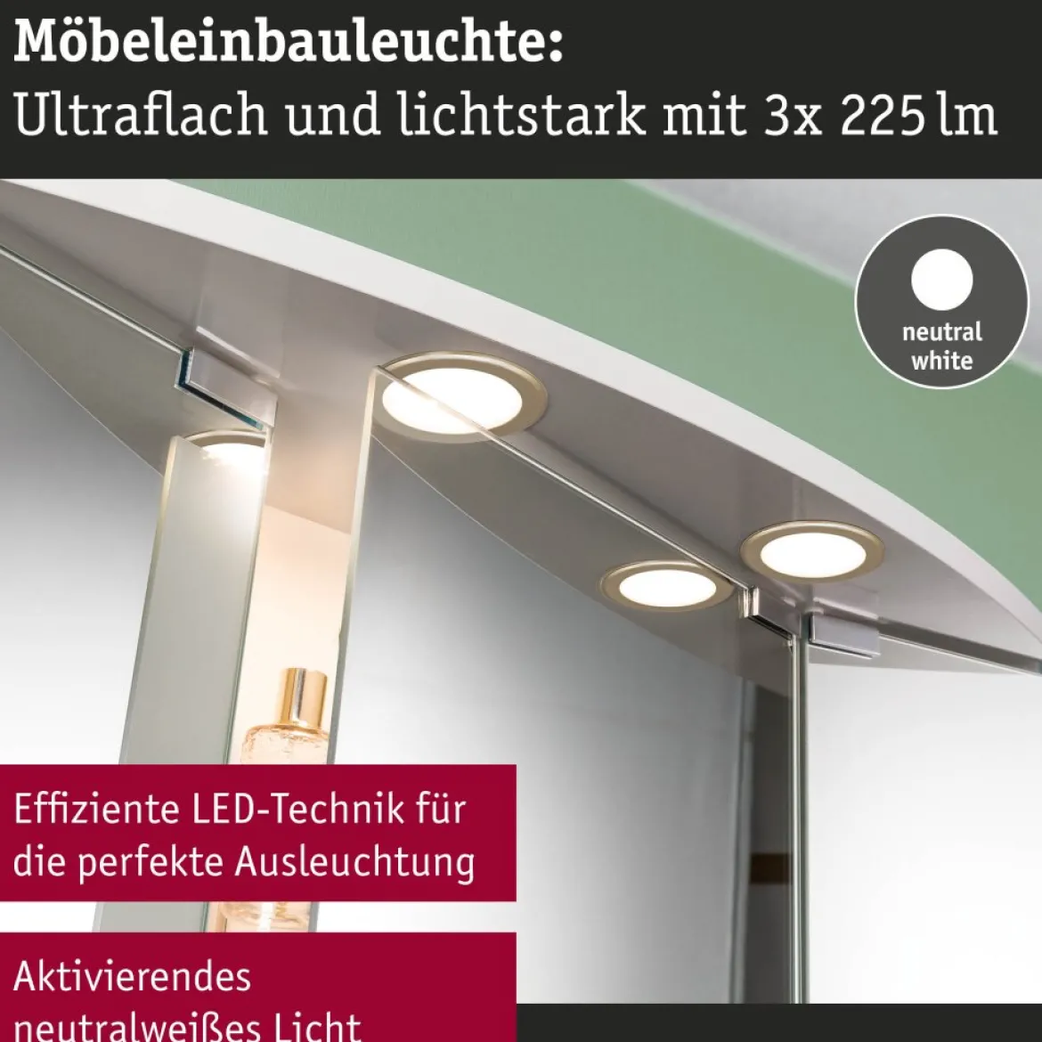 Paulmann 93124 LED Möbeleinbauleuchten 3er Set 4000K Gold matt
