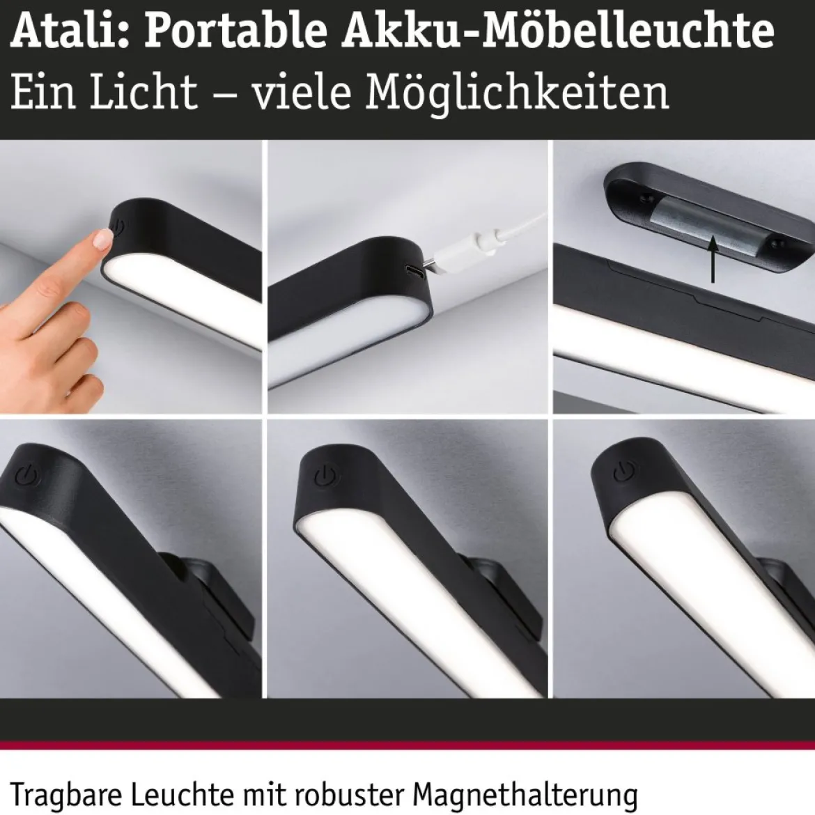Paulmann 92267 LED Mobile Möbelaufbauleuchte Atali 4000K dimmbar Schwarz