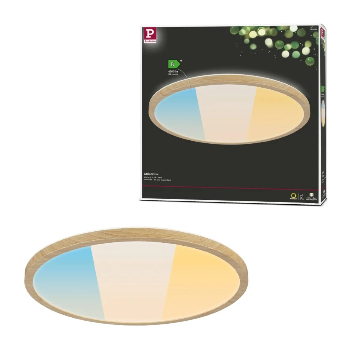 Paulmann 71260 LED Panel Atria Shine 398mm 3000-6500K Holzoptik IP44