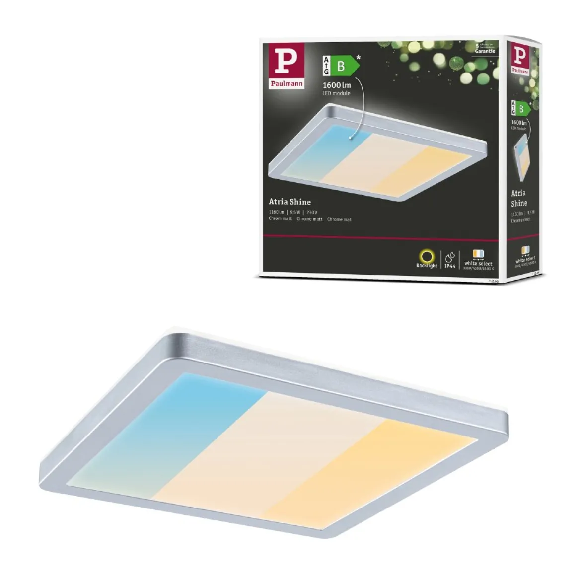 Paulmann 71265 LED Panel Atria Shine 190x190mm 3000-6500K Chrom matt IP44