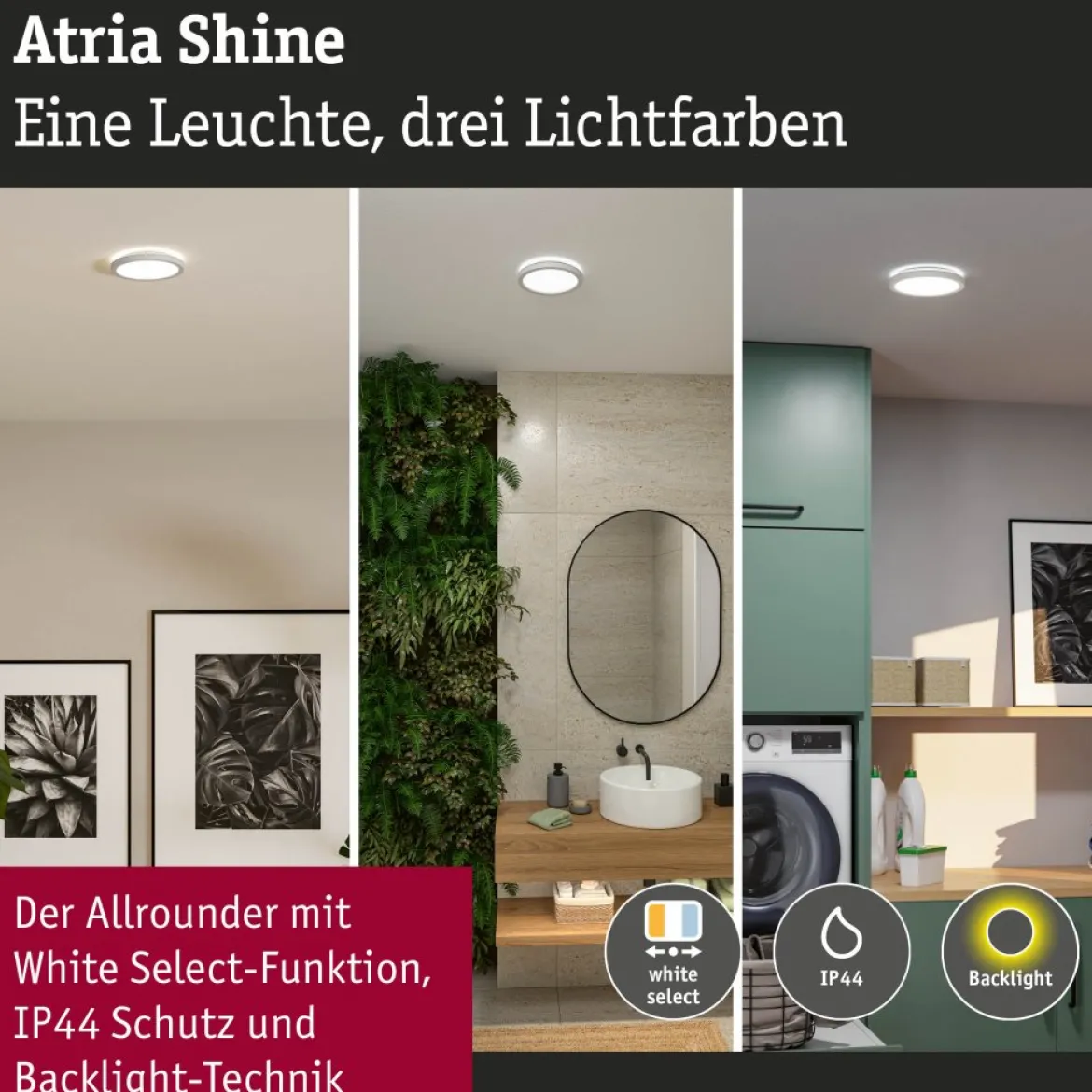 Paulmann 71270 LED Panel Atria Shine 190mm 3000-6500K Weiß IP44