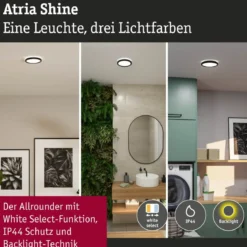 Paulmann 71271 LED Panel Atria Shine 190mm 3000-6500K Schwarz IP44