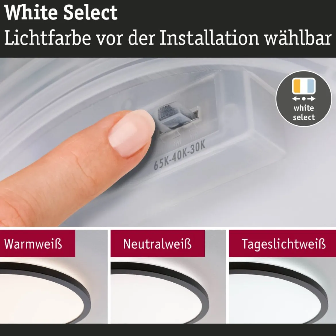 Paulmann 71271 LED Panel Atria Shine 190mm 3000-6500K Schwarz IP44