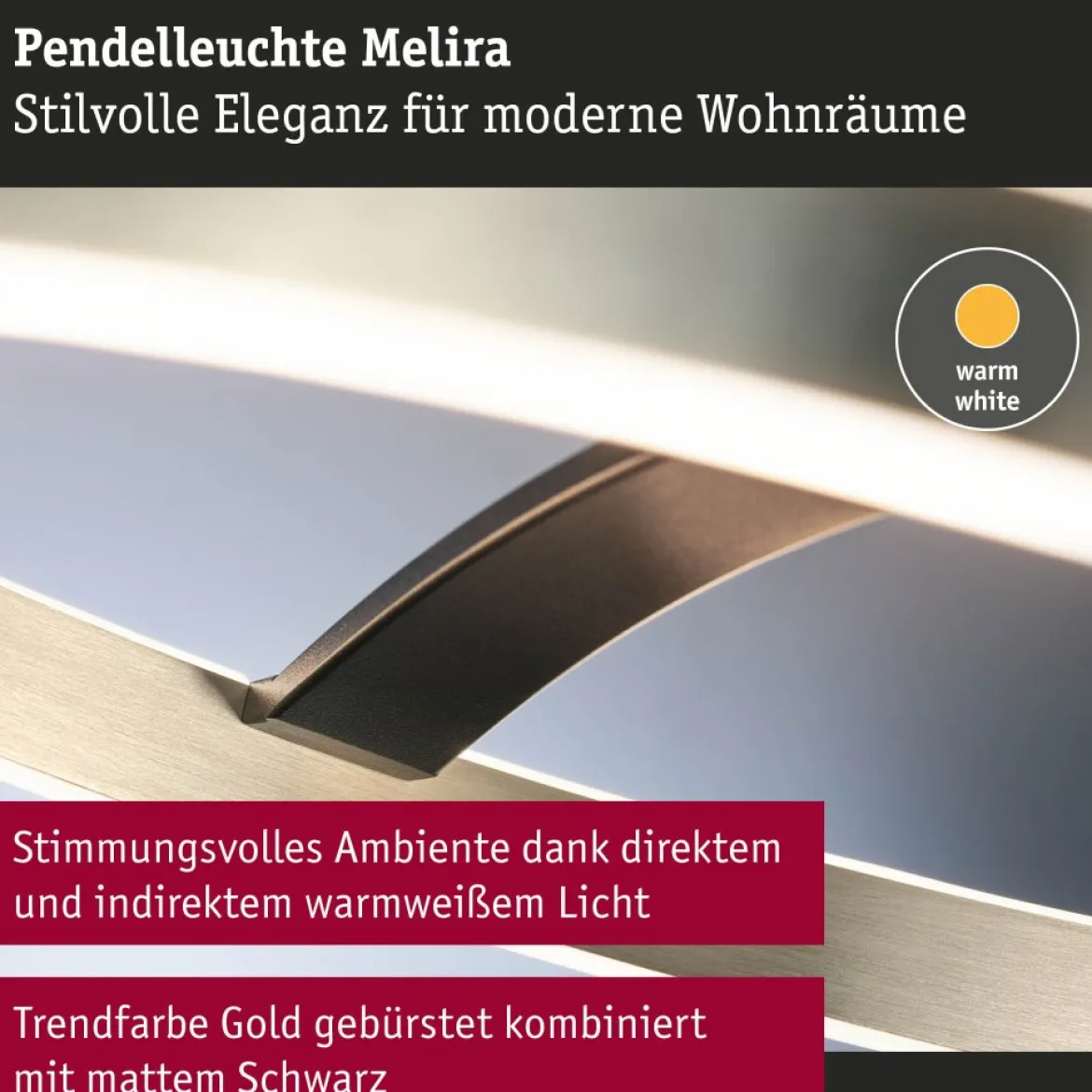 Paulmann 94928 LED Pendelleuchte Melira 2700K 3-Step-Dim Schwarz Gold