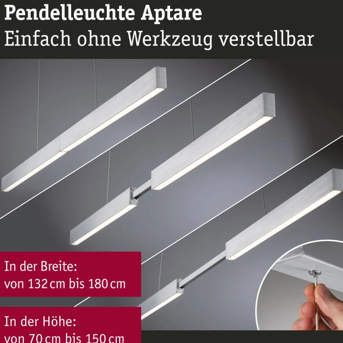 Paulmann 78025 LED Pendelleuchte SmartHome Zigbee Aptare RGBW ausziehbar Alu gebürstet