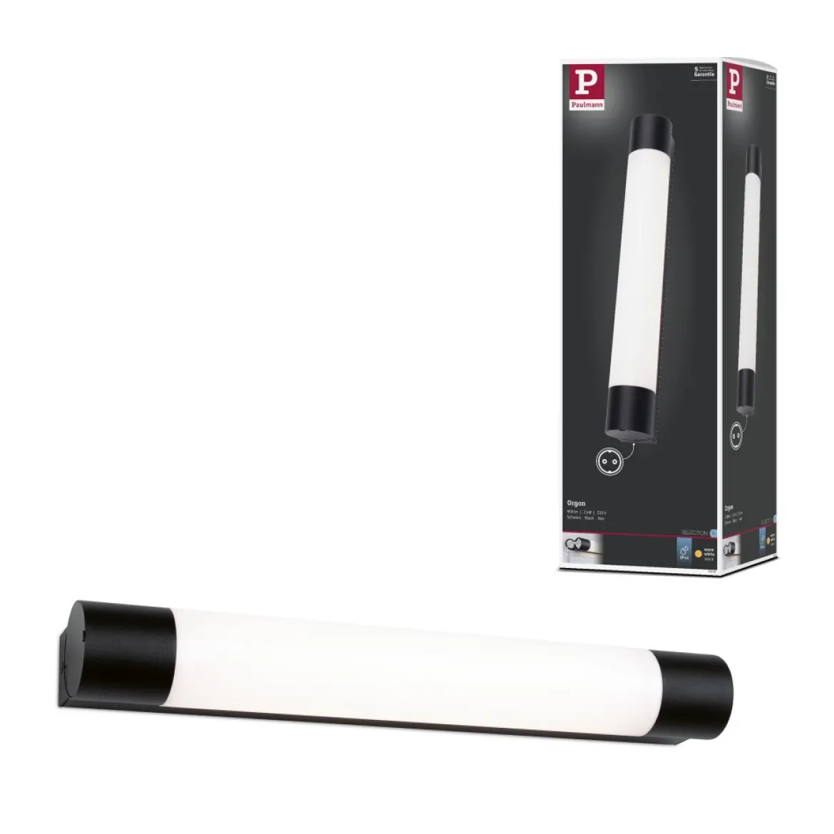 Paulmann 71213 LED Spiegelleuchte Orgon Steckdose 44cm 3000K Schwarz IP44