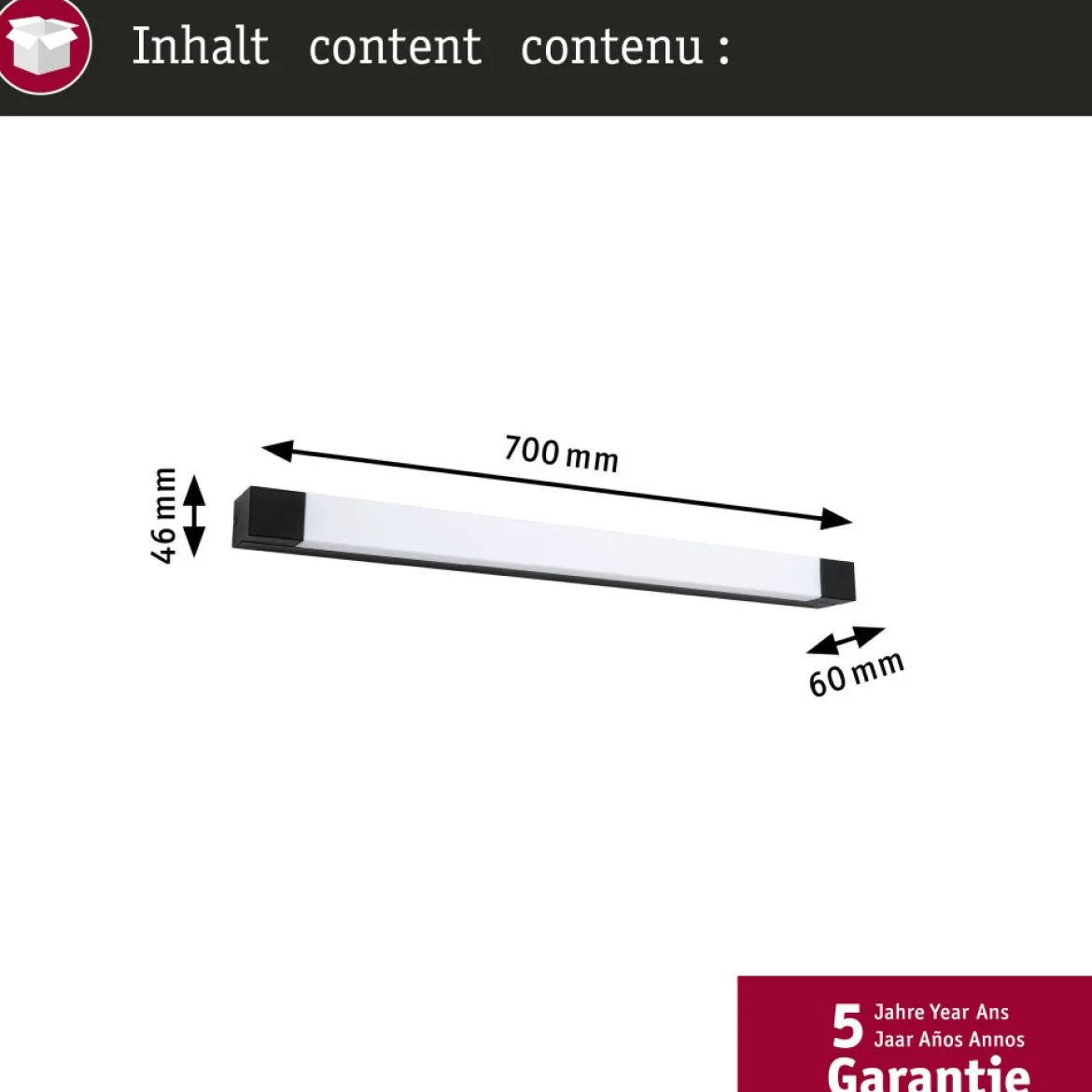Paulmann 71215 LED Spiegelleuchte Quasar 70cm 3000K Schwarz IP44