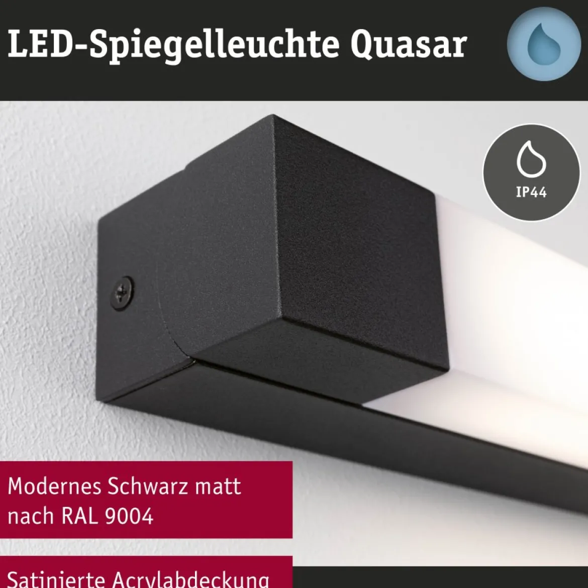 Paulmann 71215 LED Spiegelleuchte Quasar 70cm 3000K Schwarz IP44