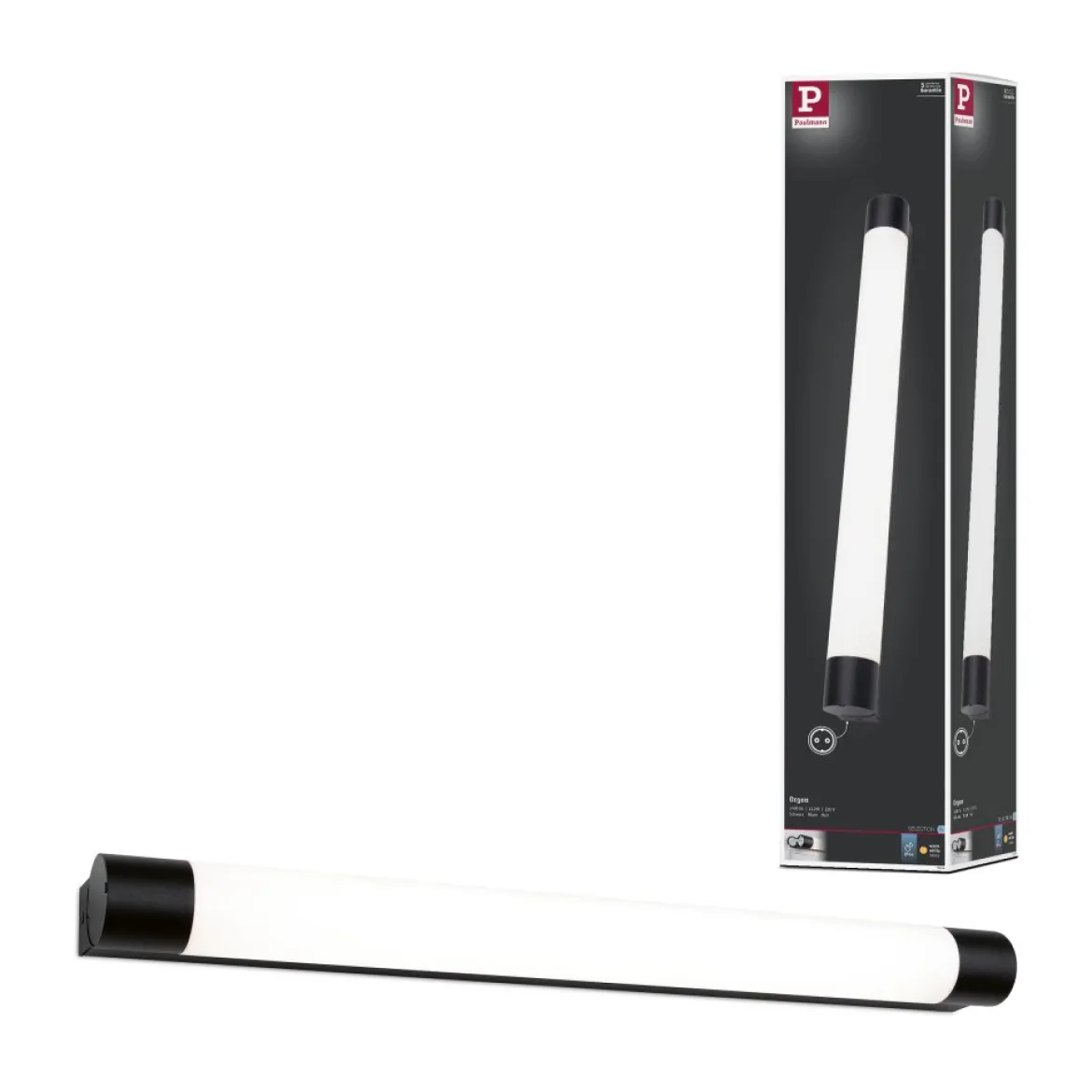 Paulmann 71214 LED Spiegelleuchte Orgon Steckdose 70cm 3000K Schwarz IP44