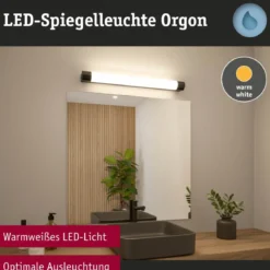 Paulmann 71214 LED Spiegelleuchte Orgon Steckdose 70cm 3000K Schwarz IP44