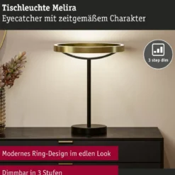 Paulmann 94925 LED Tischleuchte Melira 2700K Schwarz Gold dimmbar