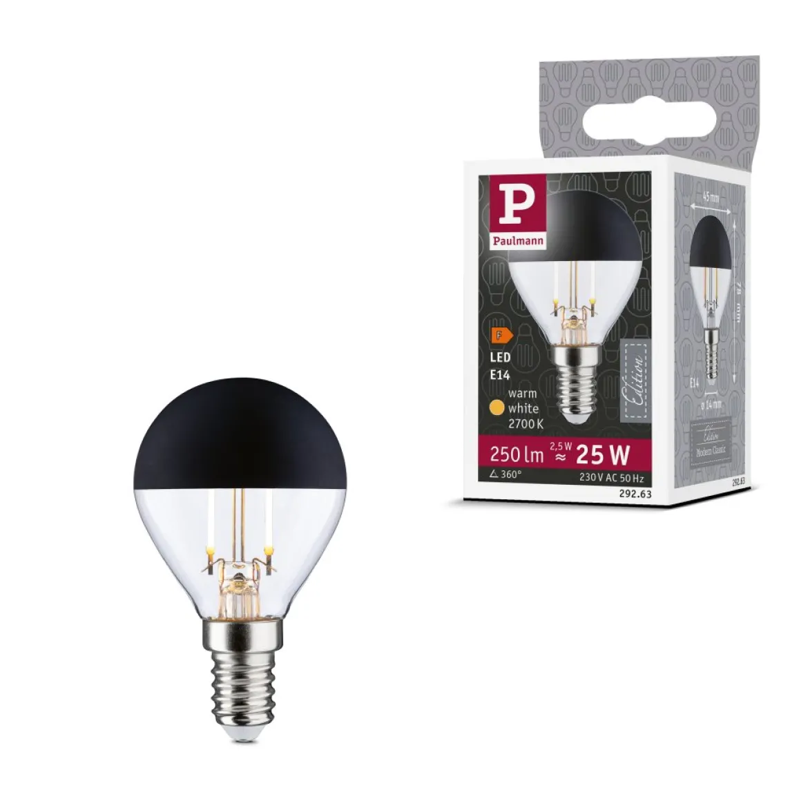 Paulmann 29263 LED Tropfen Kopfspiegel Schwarzmatt 250lm E14 warmweiß