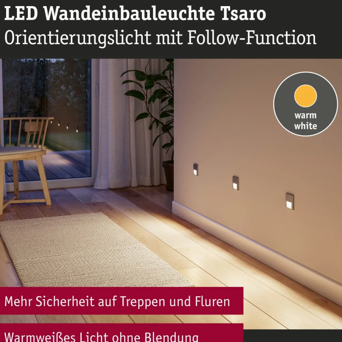 Paulmann 80001 LED Wandeinbauleuchte Tsaro eckig 80x36mm 2700K Schwarz