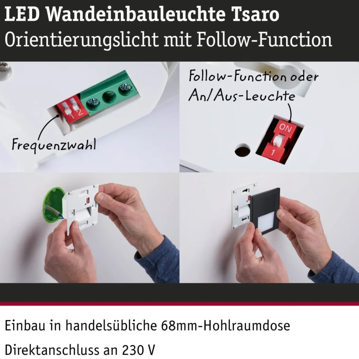 Paulmann 80001 LED Wandeinbauleuchte Tsaro eckig 80x36mm 2700K Schwarz